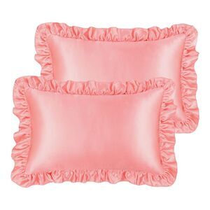 2Pcs Satin Ruffled Pillowcase, Silk Pillow Shams 43x63cm Light Coral